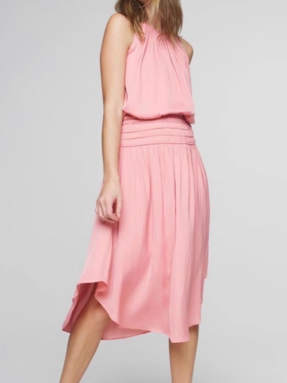 Ramy Brook “Audrey” Smocked Waist Pink Halter Dress, size Small